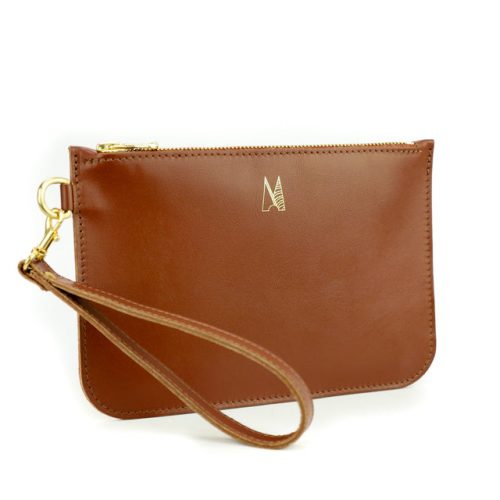 Tan Leather Wristlet Bag