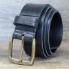 40mm Italian Real Full Grain Mens Leather Belt with Brass Colour Buckle