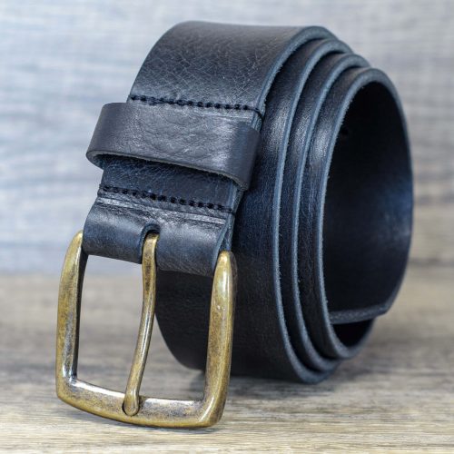 40mm Italian Real Full Grain Mens Leather Belt with Brass Colour Buckle