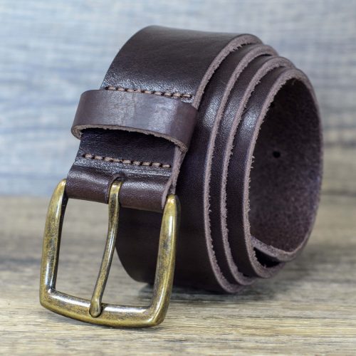 40mm Italian Real Full Grain Mens Leather Belt with Brass Colour Buckle