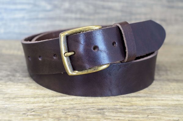 40mm Italian Real Full Grain Mens Leather Belt with Brass Colour Buckle