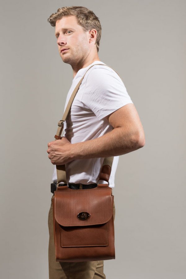 Tan Leather Turnlock Shoulder Bag