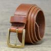 Italian 35mm Real Leather Belt with Brass Colour Buckle