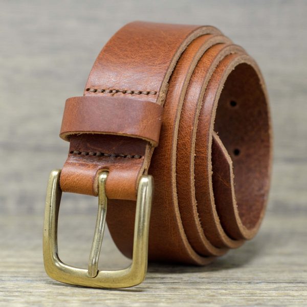 Italian 35mm Real Leather Belt with Brass Colour Buckle