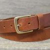 Italian 35mm Real Leather Belt with Brass Colour Buckle