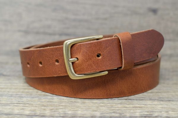 Italian 35mm Real Leather Belt with Brass Colour Buckle
