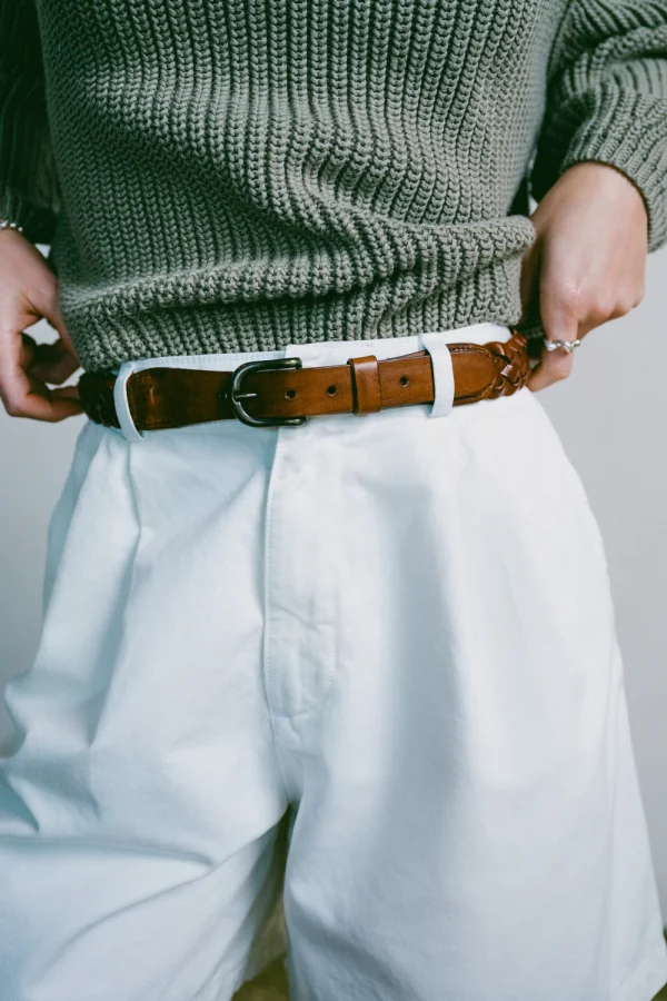 Braided Belt, Leather, Brown