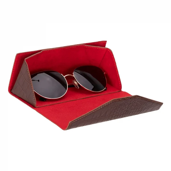 Triangular Leather Glasses Case - Brown Croc Effect