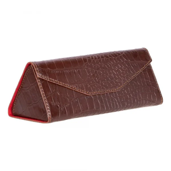 Triangular Leather Glasses Case - Brown Croc Effect